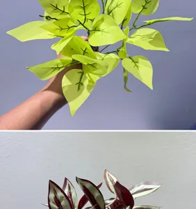 Hojas de plantas verdes artificiales simulación pothos hoja de sandía decoración interior