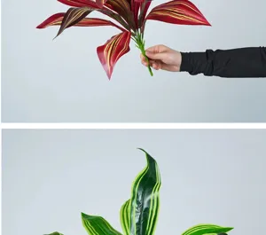 Artificial striped leaf greenery branch for floral arrangement home decor DIY craft.