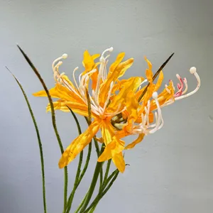Artificial yellow spider lily silk flower for home decor and wedding photography props.
