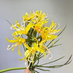 Artificial yellow spider lily silk flower bouquet for home decor party photography.