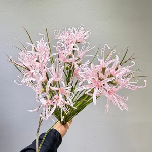 Artificial pink spider lily silk flower bouquet for home decoration photography