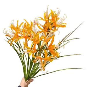 Artificial yellow spider lily flowers silk fake floral bouquet for home wedding party decor
