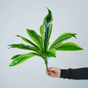 Artificial striped green plant branch main view, realistic foliage for floral arrangement decor.