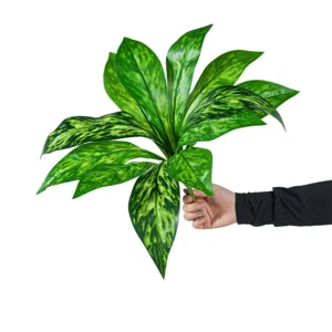 Artificial variegated green leaves plant 12 heads floral arrangement home decor main image