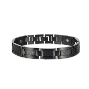 Pulsera Magnética de Fibra de Carbono de Titanio para Hombre Brazalete de Eslabones de Acero Inoxidable Joyería de Negocios de Moda