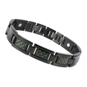 Vista de detalle de pulsera magnética de fibra de carbono y titanio para hombre, joya negra.