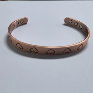 Vintage Rotkupfer Magnetisch Offener Armreif Für Herren Damen Verstellbar Retro Herz Armspange Paar Schmuck Geschenk