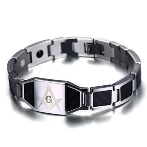 Men titanium steel magnetic bracelet with masonic symbol stylish wrist chain jewelry item