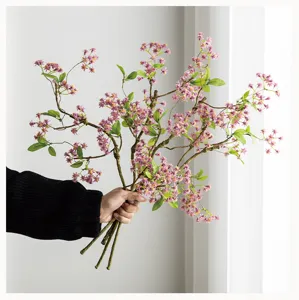 Rametto di fiori di simulazione rosa artificiale, decorazione floreale finta per soggiorno.
