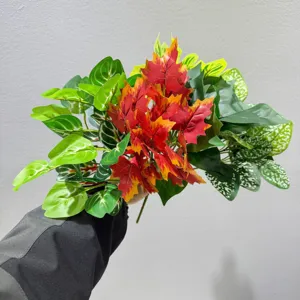 Ramo de plantas artificiales hojas postizas de verdura para decoración de interiores.