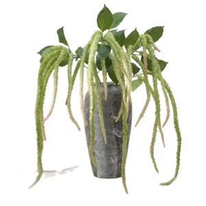 Artificial hanging amaranthus plant in a grey vase for home decor and wedding arrangement.