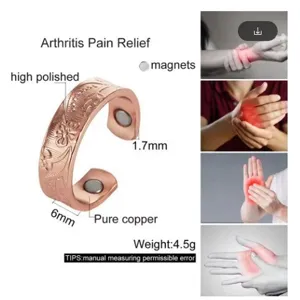 Retro Pure Copper Magnetic Ring For Men Women Open Adjustable Red Copper Finger Ring Plant Relief Business Jewelry