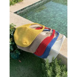 Borsa a tracolla intrecciata lavorata a maglia, grande capacità borsa tote casual estiva.
