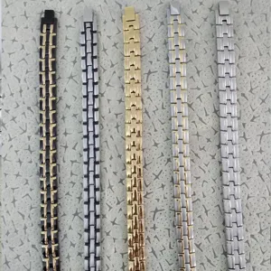 Titanium steel magnetic bracelets set, stylish double seven link stainless steel jewelry.