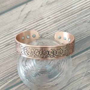 Vintage pure copper magnetic cuff bracelet, engraved wide open adjustable bangle jewelry