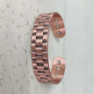 Bracciale magnetico in puro rame con motivo a maglie di orologio, polsino regolabile, 15 mm.