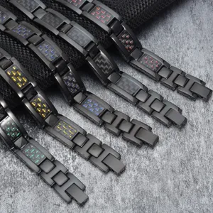 Herren Titanstahl Kohlefaser Magnetarmband, stilvolles Gesundheits Gliederarmband Schmuck.