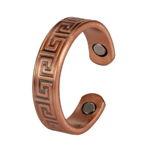 Vintage Kupfer Magnettherapie Offener Ring Für Damen Herren Mäander Muster Geprägt Poliert Verstellbar Energie Bio Fingerring Schmuck Geschenk