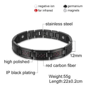 Herren Edelstahl Magnetische Carbonfaser Armband Schwarze IP Beschichtung Energie Kette 12mm