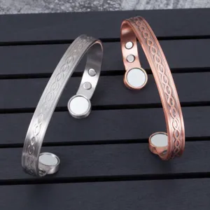 Pure Copper Magnetic Therapy Cuff Bracelet Adjustable Open Bangle Vintage Braided Pattern Magnetic Wristband For Women Daily Health Decoration Jewelry