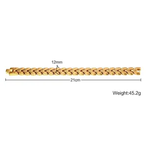 Detailed view of men's magnetic stainless steel bracelet, width 12mm, length 21cm.