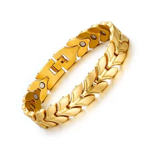 Stainless Steel Magnetic Bracelet For Men Women Gold Silver Plated Leaf Link Health Care Fashion Jewelry Wristband Gift
