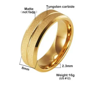 Anillo de carburo de tungsteno oro 8mm alianza mate para hombres y mujeres talla 12