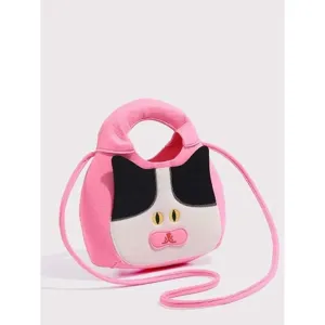 Cute pink cat crossbody bag with quirky expression, sweet style shoulder purse for women.