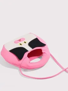 Cute pink cow cat design shoulder crossbody bag, playful cartoon plush style main image.