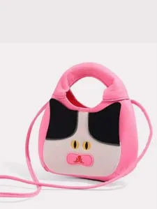 Cute Pink Plush Cat Crossbody Bag Kawaii Animal Shoulder Bag Soft Furry Purse for Women