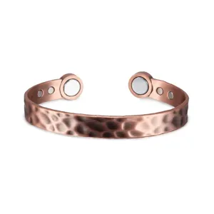 Pure Red Copper Magnetic Bracelet Vintage Hammered Polka Dot Open Adjustable Cuff Bangle Fashion Jewelry For Women