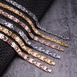 Detailansicht mehrfarbiger magnetischer Wolframstahl-Armbänder, stilvoll und kratzfest.