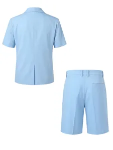 Set blazer e pantaloncini manica corta azzurro uomo vista posteriore abito estivo