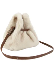 Flauschige Plüsch Handtasche, weiche Kunstfell Tasche mit braunem Lederriemen, lässige Winter Tasche.