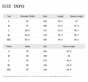 Size chart for men casual short sleeve blazer suit set, detailed measurements S to XXL.