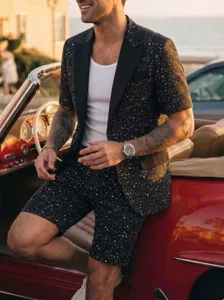 Hommes ete splash ink blazer manches courtes shorts detail vue mode tenue chic