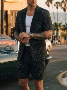 Ensemble blazer short manches courtes homme imprime eclaboussures ete tenue decontractee