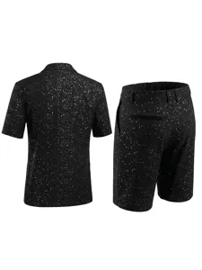 Ensemble de costume d'été pour homme à manches courtes pailleté, blazer de fête noir.