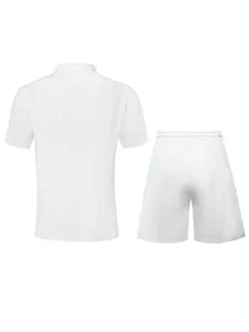 Men's casual white short sleeve shirt and shorts set summer two piece outfit.