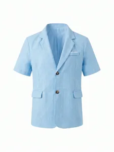 Details of the light blue short sleeve men's casual blazer jacket, perfect for summer wear.