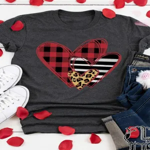 Maglietta grafica con cuore grigio di San Valentino top casual maniche corte collo rotondo