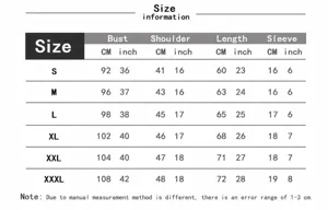 Guide des tailles pour t-shirt à manches courtes pour femmes avec mesures buste et longueur.