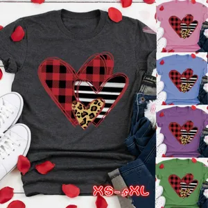 Maglietta a Maniche Corte con Stampa Grafica a Cuore di San Valentino Girocollo Casual in Misto Cotone Modal Unisex
