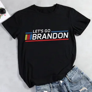 Mens Womens Short Sleeve T-Shirt Let's Go Brandon Graphic Casual Black Cotton Tee Top