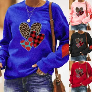Women casual long sleeve sweatshirt with cute heart print and elbow patch design for autumn.