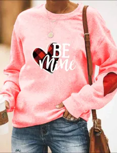 Sudadera casual de manga larga con cuello redondo y estampado de corazón de san valentín