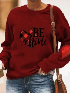 Women Valentine's Day Buffalo Plaid Heart Long Sleeve Crewneck Fleece Pullover Sweatshirt