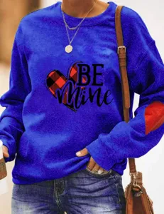 Valentine's Day Buffalo Plaid Heart Print Long Sleeve Crewneck Sweatshirt For Women