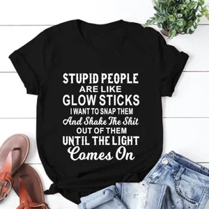 Casual black short sleeve t-shirt with funny quote print, comfortable cotton everyday top.