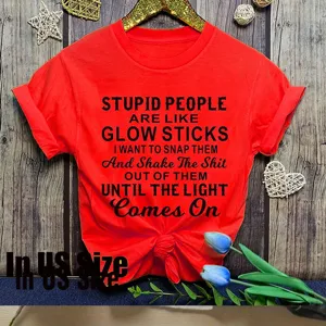 Red short sleeve casual t-shirt top with funny text print round neck US size fit
